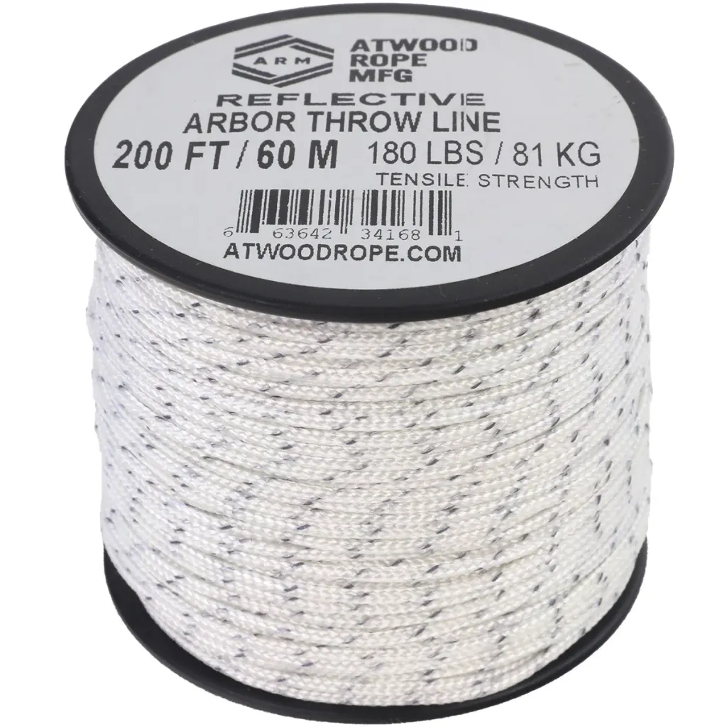 Atwood Rope Arborist Throw Line – White Reflective, 2.4 mm x 200 ft. (Case of 12 Spools)
