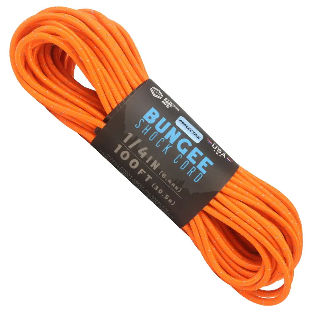 Atwood Rope 1/4" Neon Orange Reflective Bungee Shock Cord – 100 ft.