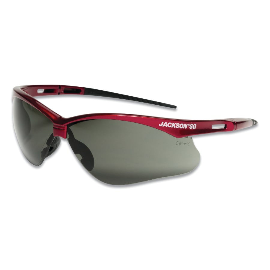 Jackson Safety SG Series Safety Glasses – Smoke Lens / Red Half-Frame (12 Pair)